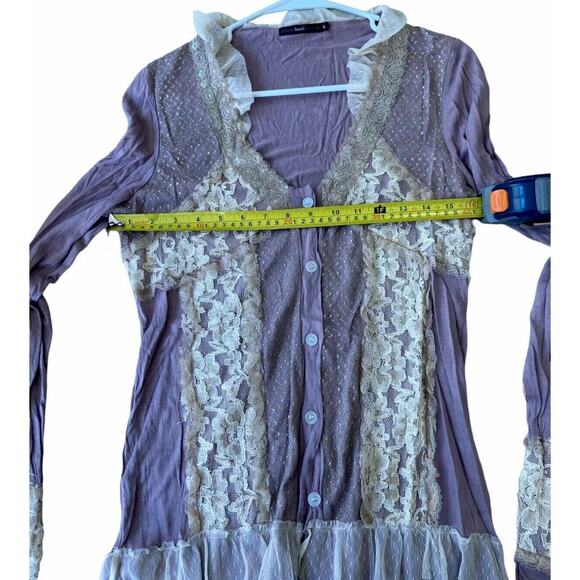 Anthropologie Hazel Boho Top Purple Floral Lace Button Up - Picture 6 of 6